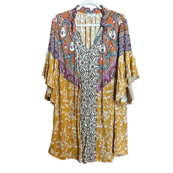 UMGEE Tunic Dress Womens Small Multicolor Floral Boho Flutter Sleeves Gauze - Picture 1 of 8